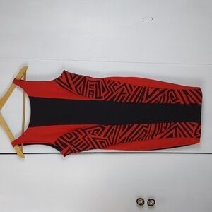Kardashian Kollection Womens Black/ Red Geometric Vintage Slimming Dress Sz.L